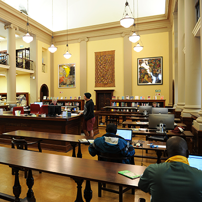 View of fire damaged Jagger Library Reading Room